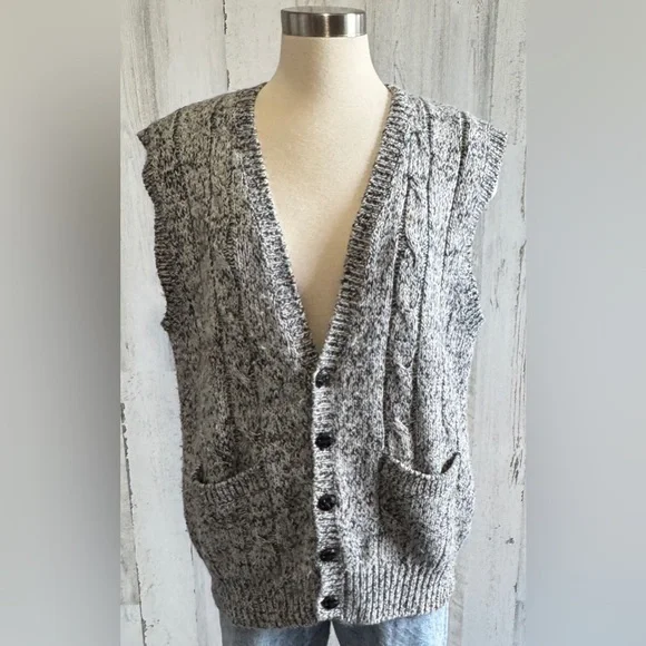 Vintage Cable Knit Sweater Vest large staple classic grandpa preppy wool blend - Picture 1 of 7